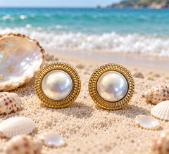 Aros de perla con marco dorado — foto 3