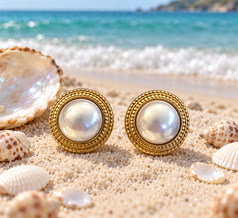 Aros de perla con marco dorado — foto 3