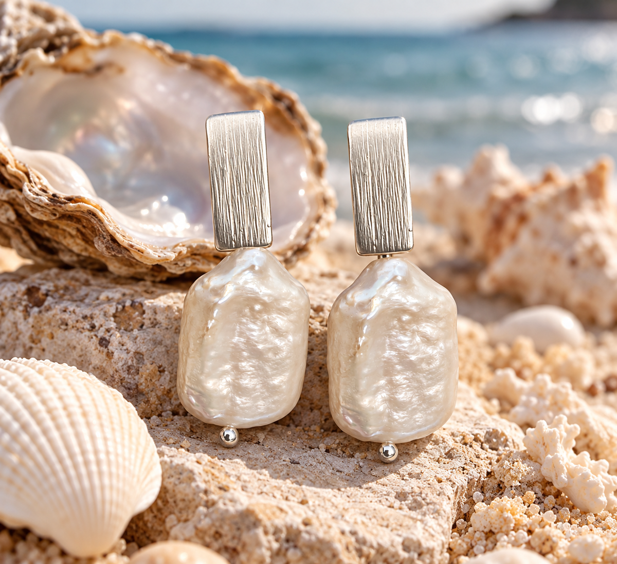 Aros de barra plateada con perla blanca — foto 3