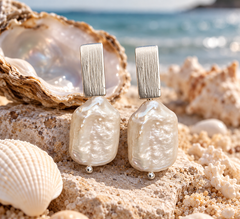 Aros de barra plateada con perla blanca — foto 3