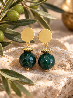 Aros bañados en oro con ágata verde oscuro — foto 5