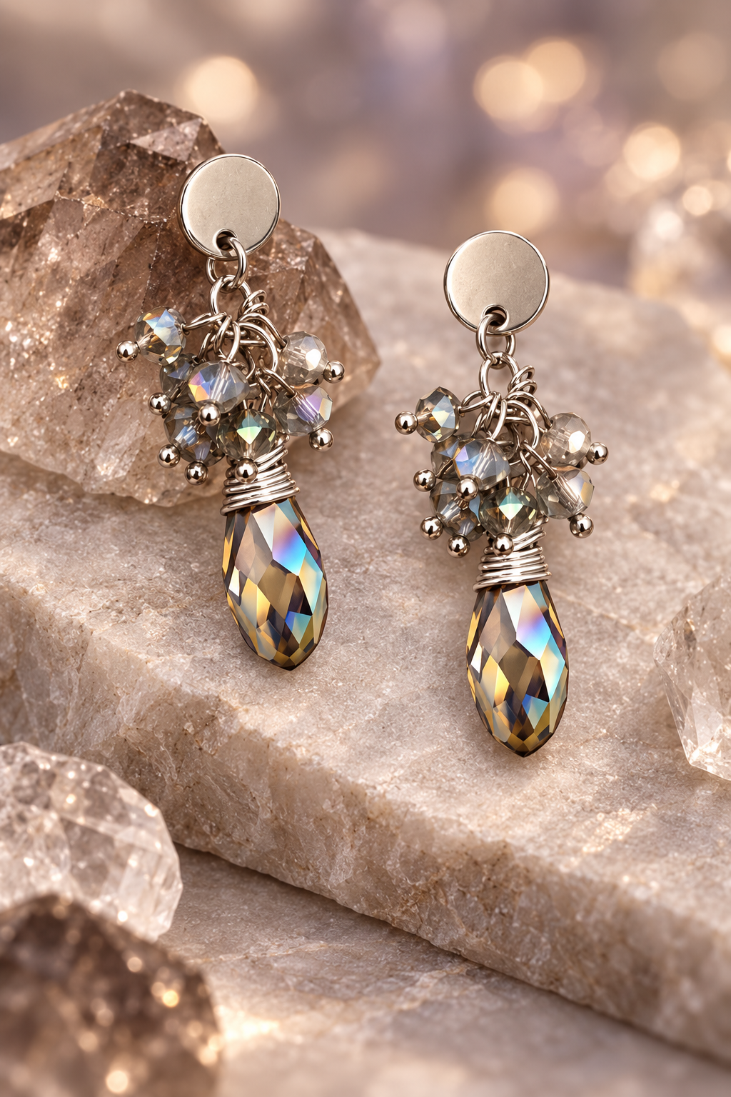 Aros de acero plateado con racimo de cristales — foto 4