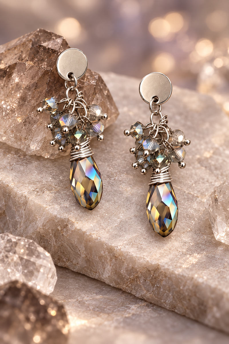 Aros de acero plateado con racimo de cristales — foto 4