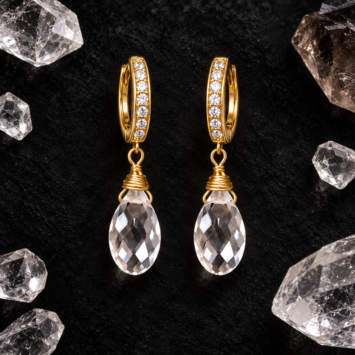 Aros argolla de circones con cristal colgante — foto 7