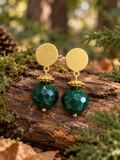 Aros bañados en oro con ágata verde oscuro — foto 4