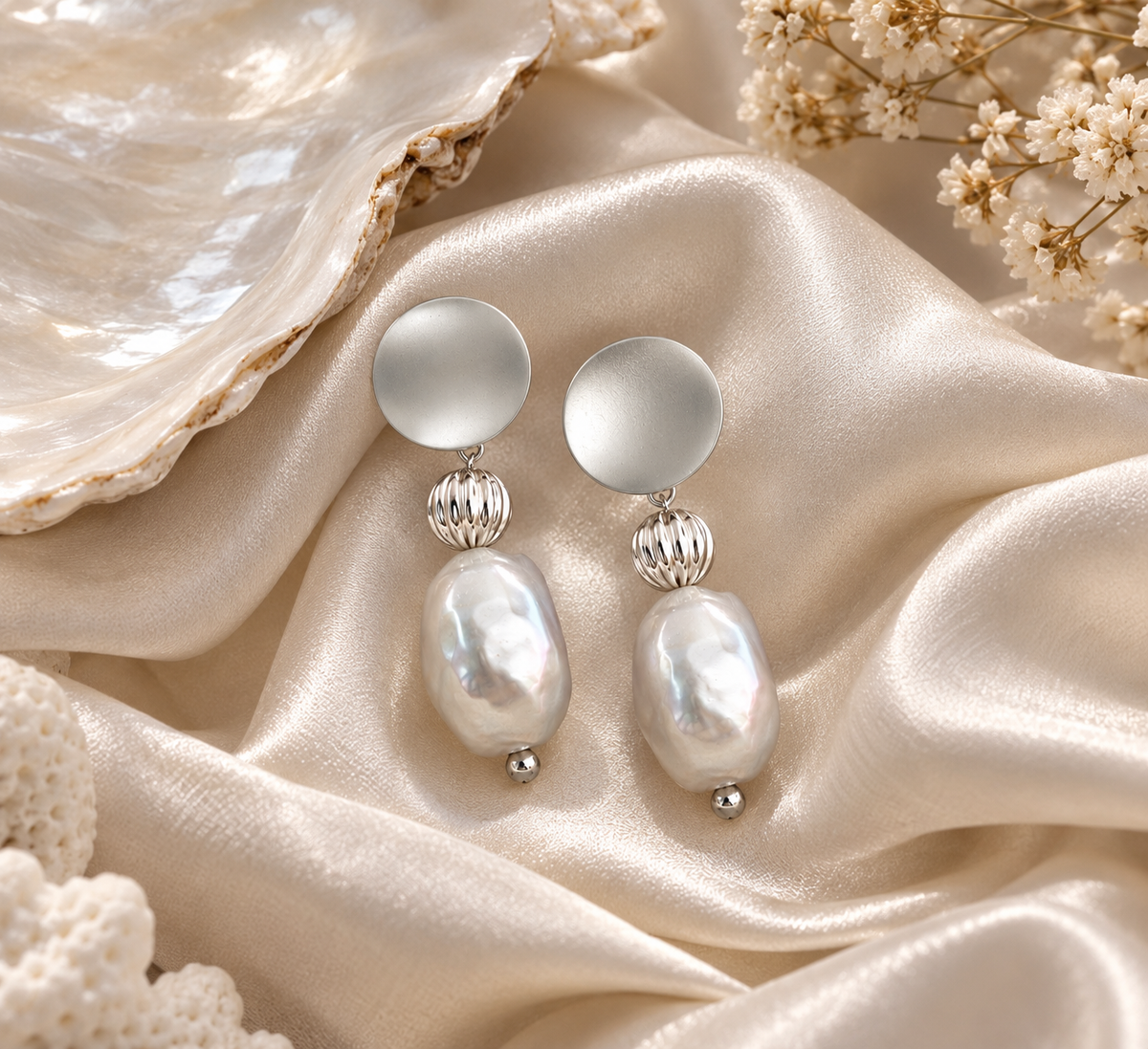 Aros bañados en plata con perla gris claro — foto 5