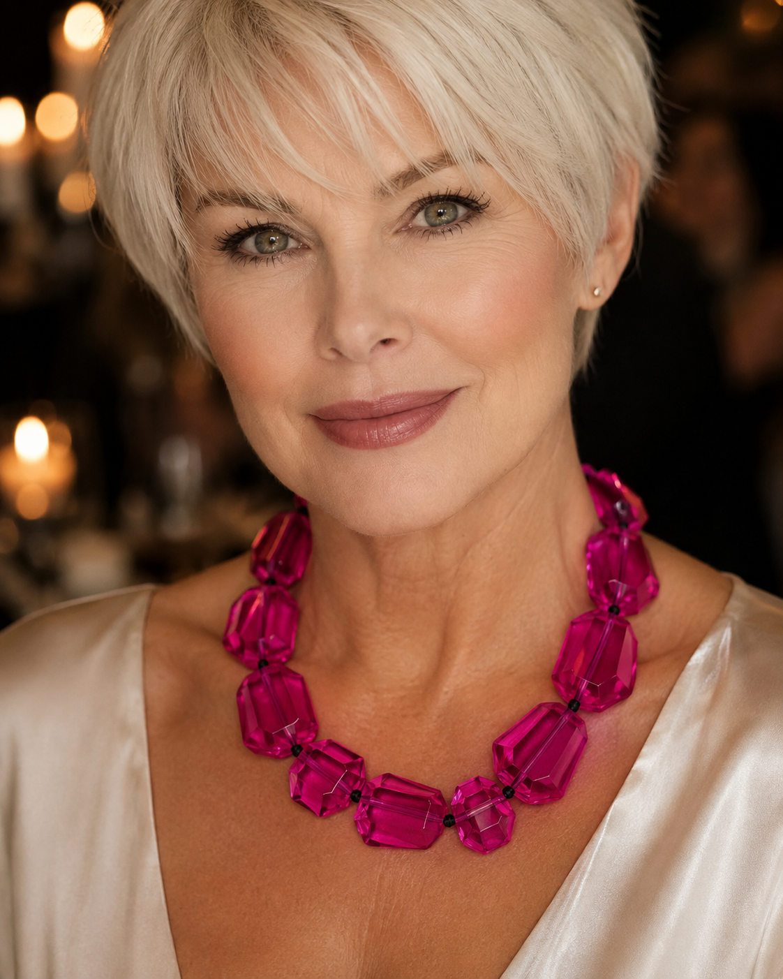 Collar Hippie Chic corto de acrilico en precioso color fucsia.