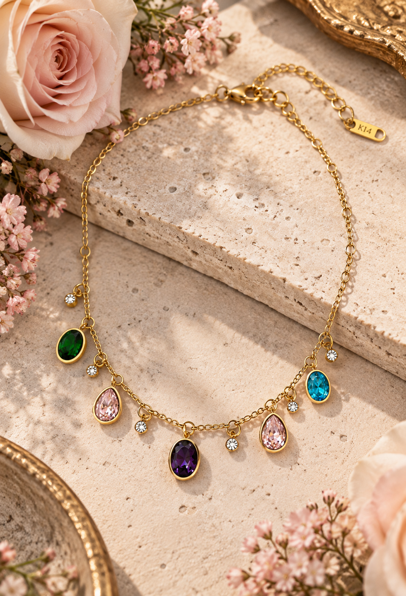 Collar corto de cadena fina con cristales de colores — foto 6