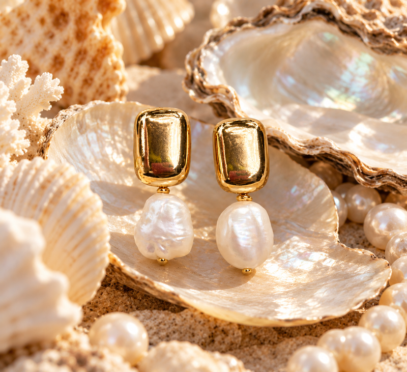 Aros bañados en oro con elegante perla natural blanca — foto 6
