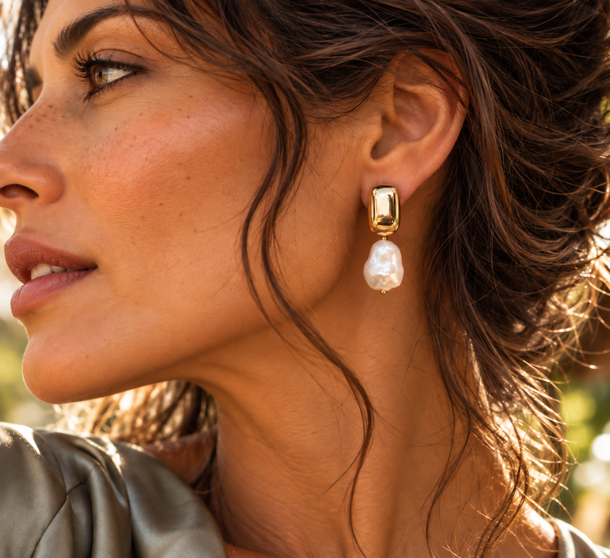 Aros bañados en oro con elegante perla natural blanca — foto 3