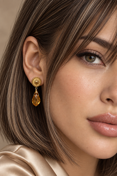 Aros de acero dorado con cristal ámbar — foto 2