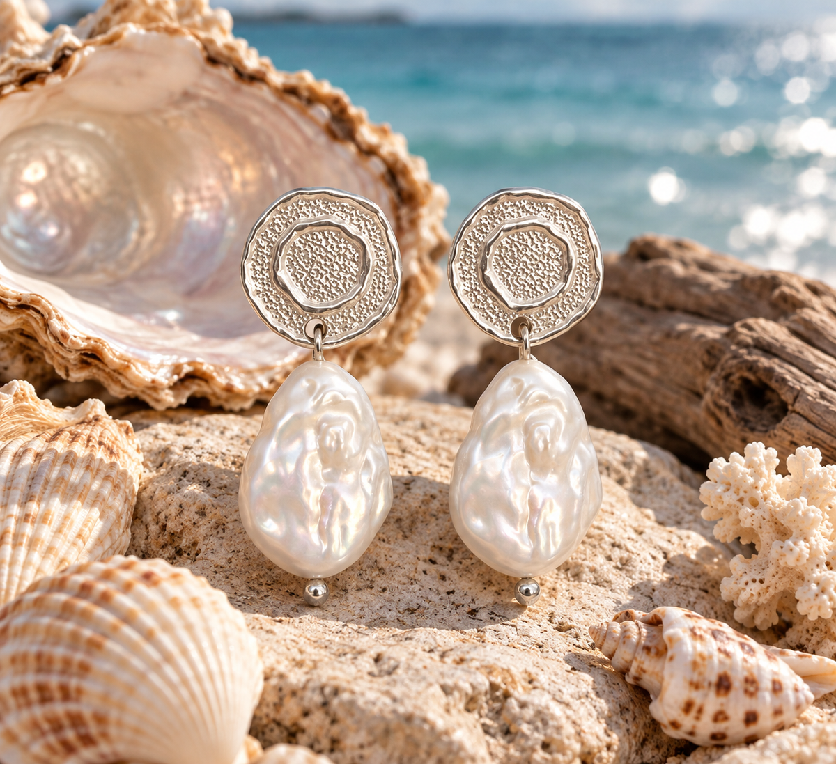 Aros bañados en plata con perla barroca natural — foto 5