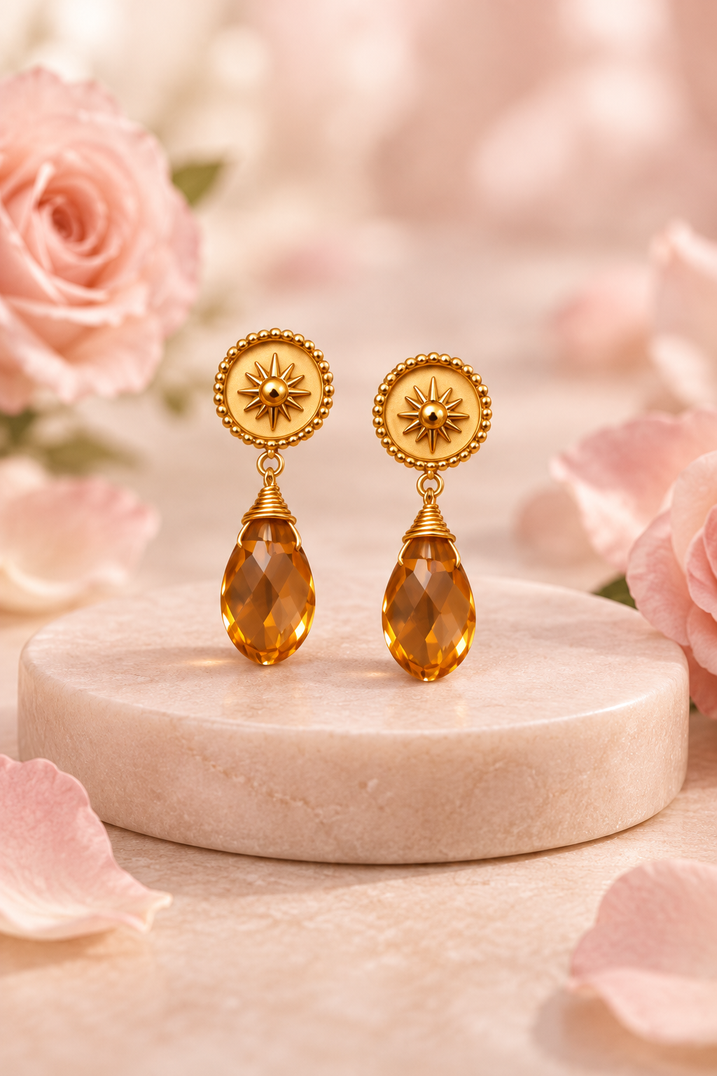 Aros de acero dorado con cristal ámbar — foto 5