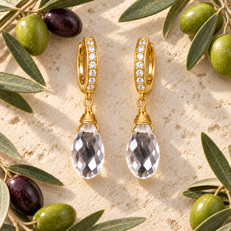 Aros argolla de circones con cristal colgante — foto 5