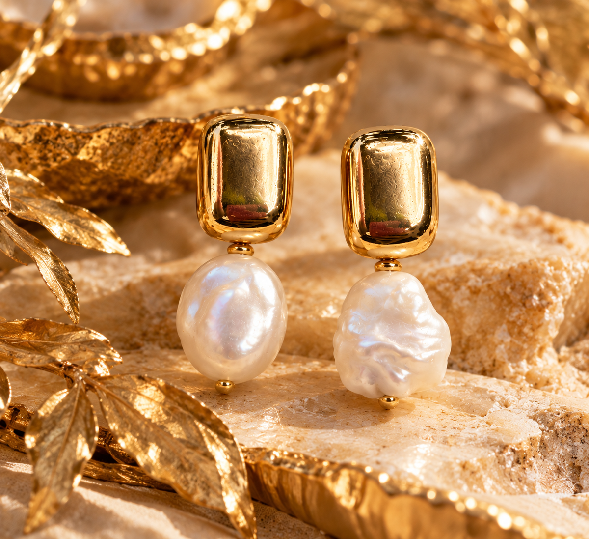 Aros bañados en oro con elegante perla natural blanca — foto 8