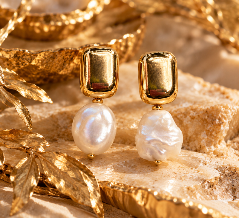 Aros bañados en oro con elegante perla natural blanca — foto 8