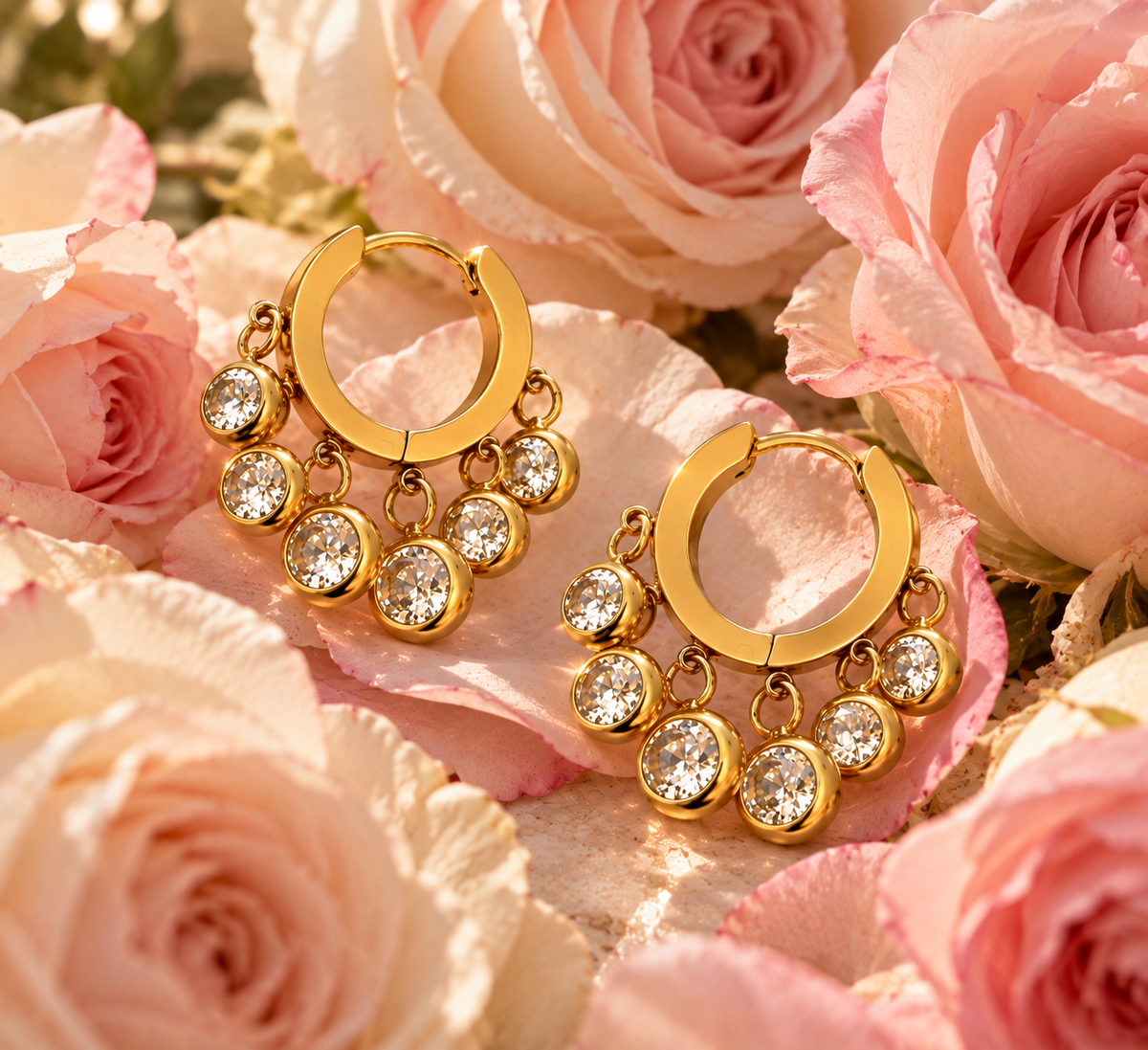 Aros argolla de acero dorado con circones colgantes
